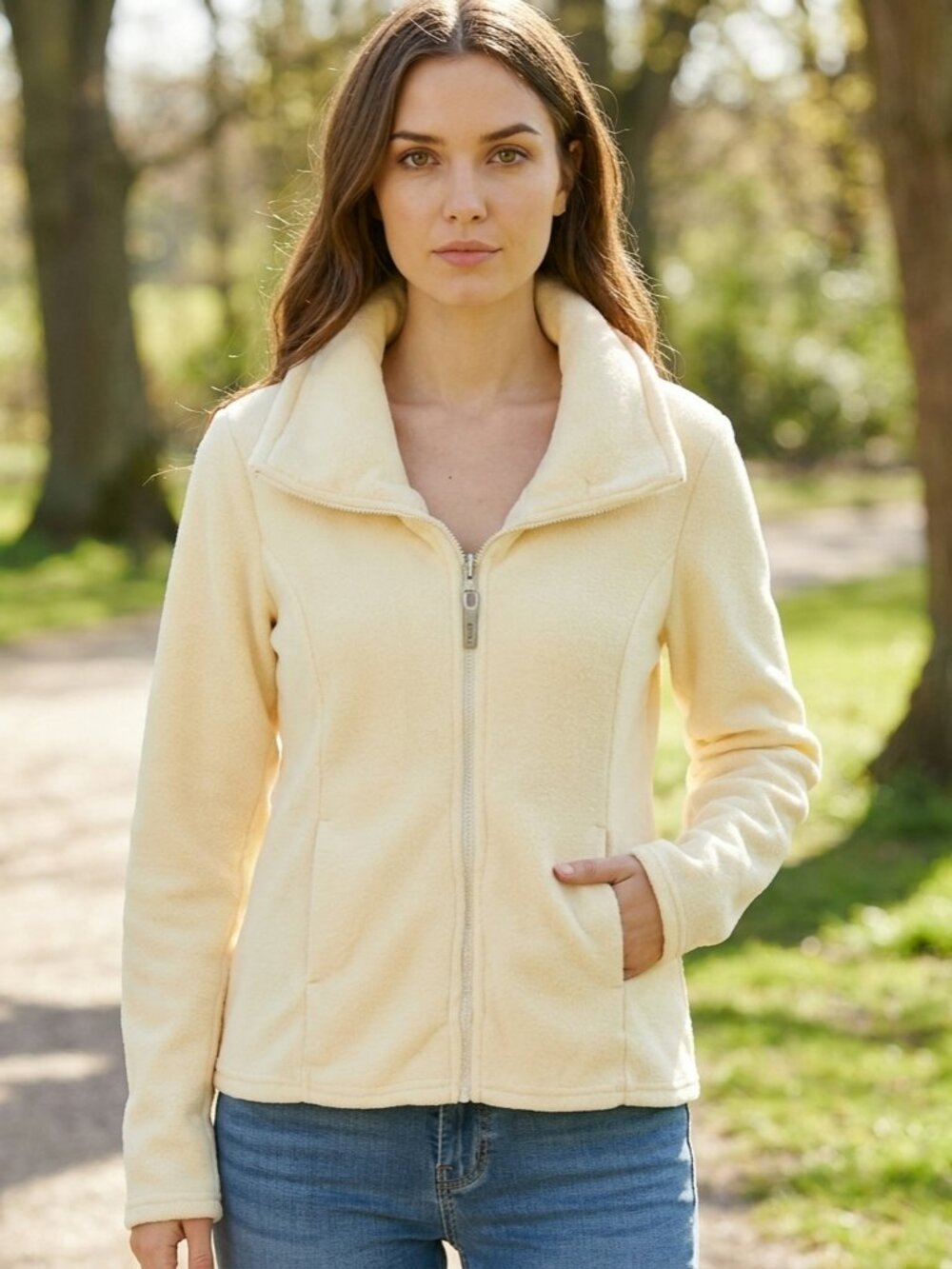 Bench Super Soft High Collar Cozy Cream Jacket Full Zip Fleece Size Large